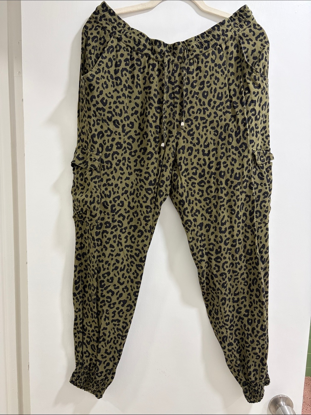 Olive Green Leopard Print Jogger Pants